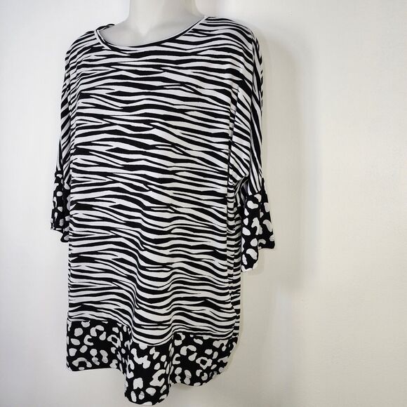 Chico's Womens Top Size 0 Small Black White Animal Pattern 3/4 Sleeve Contrast - Picture 5 of 10